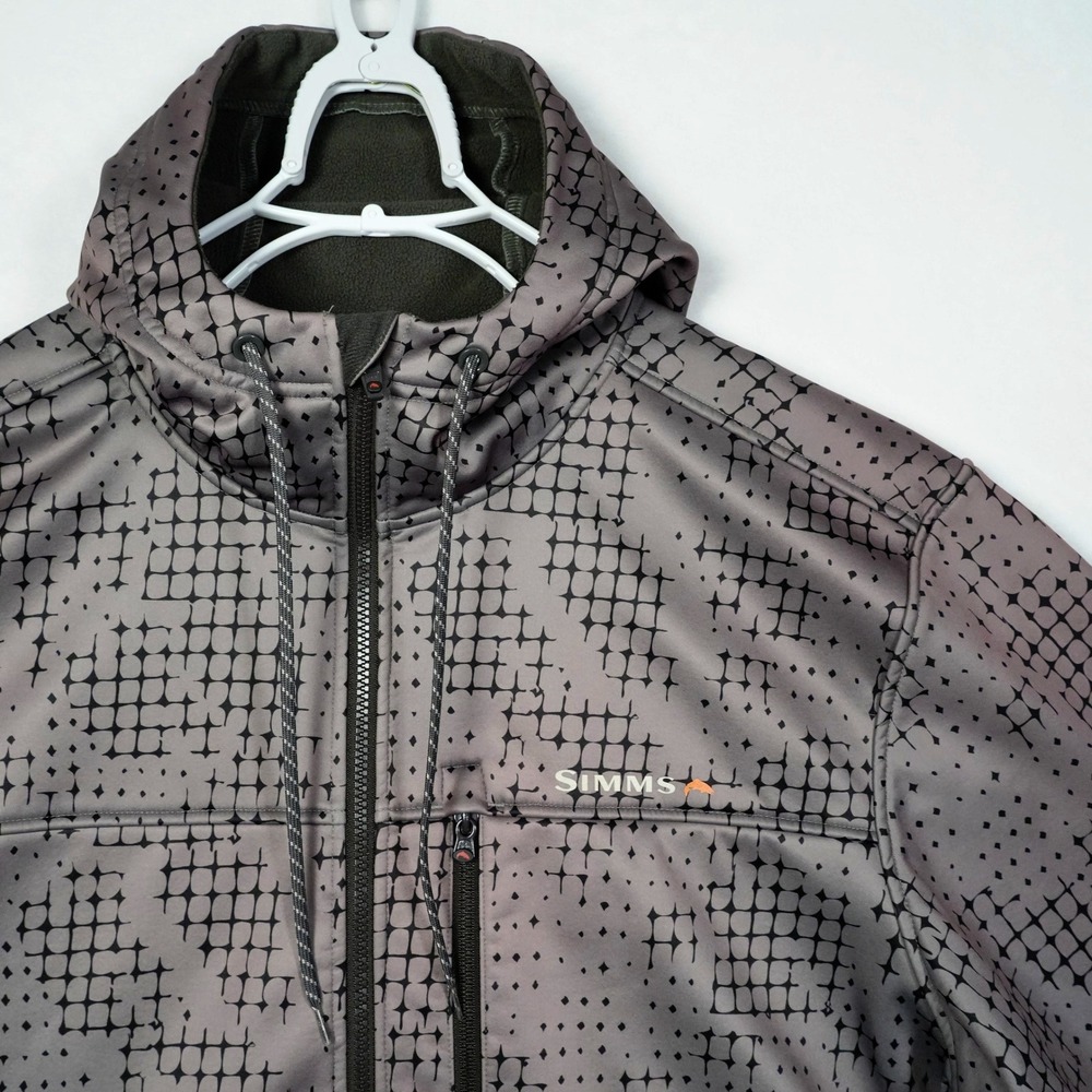Simms Rogue Hoody Mens XXL Grey Geometric Print Fleece Lined Full Zip Jacket